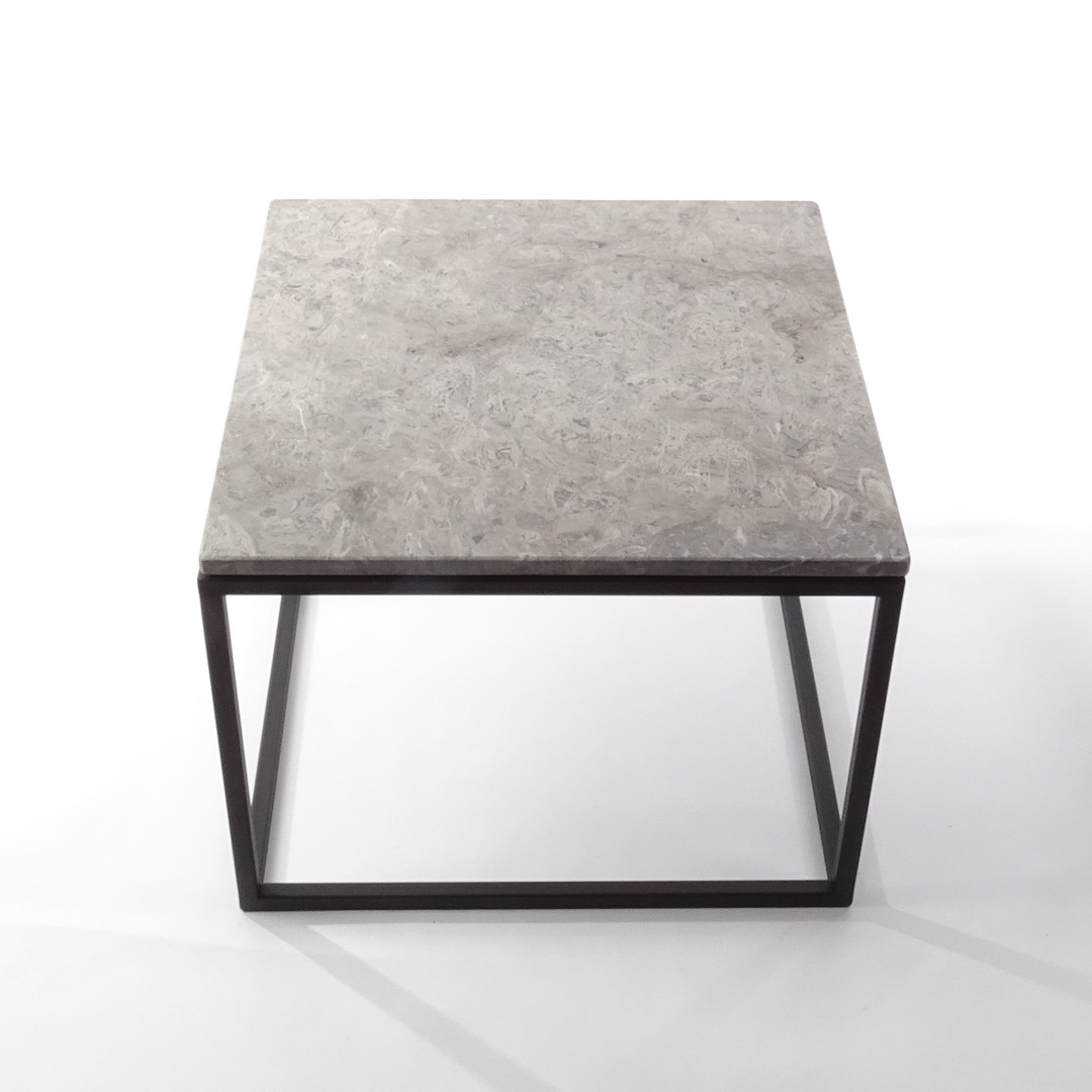 Marmeren vierkante salontafel industriële look blad Slate Grey - RVS onderstel vierkant 60 x 60 x 43 (L x x H)