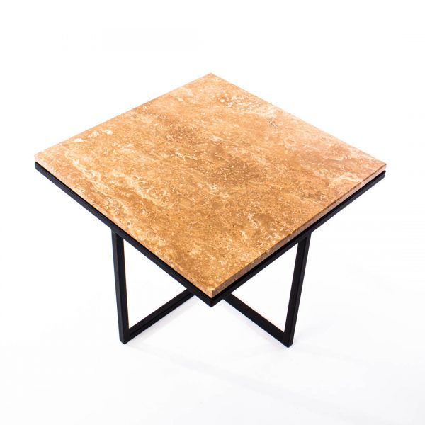 Marmeren vierkante salontafel gekruist frame - Ocher marmer - RVS matzwarte onderstel